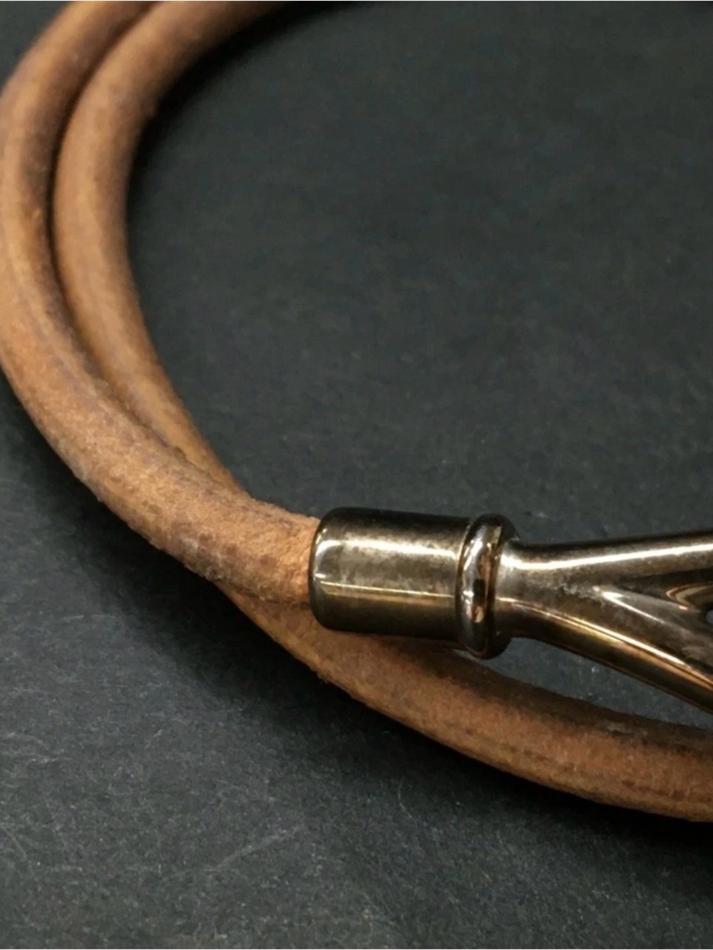 EGA HERMES Jumbo Double Wrap Leather Silver Tone Bracelet - Picture 3 of 4